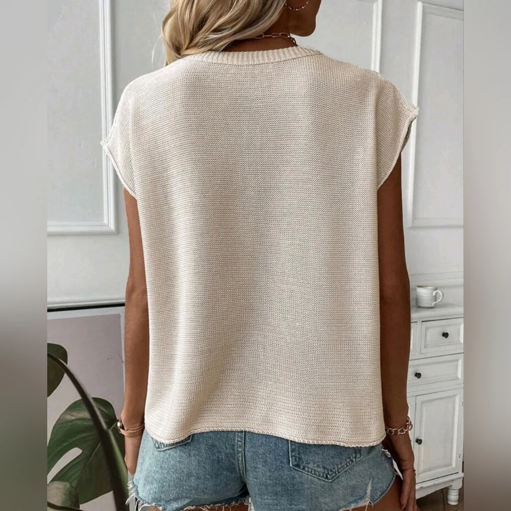 New Chic Loose Knit Sleeveless Top Cream Beige Tan Off White - Picture 5 of 9